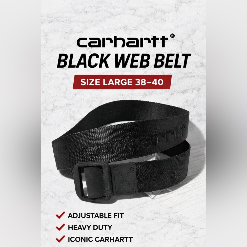 Carhartt Heavy Duty Black Nylon Webbing Ladder‎ Lock Belt Size Large 38–40 waist
